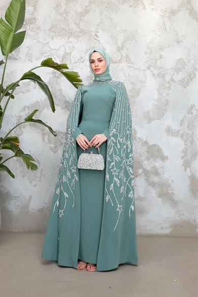 Sarah Tesettür Abiye - Mint Yeşil