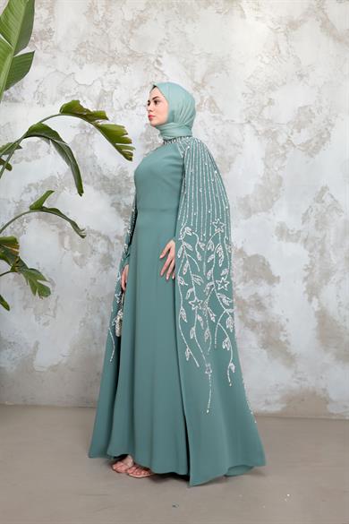 Sarah Tesettür Abiye - Mint Yeşil