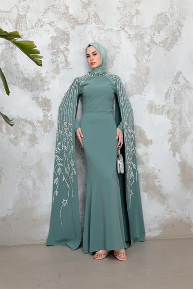 Sarah Tesettür Abiye - Mint Yeşil