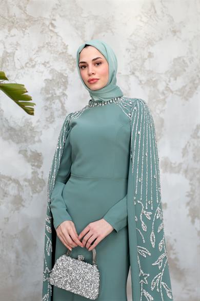 Sarah Tesettür Abiye - Mint Yeşil