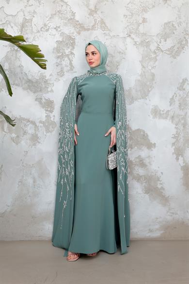 Sarah Tesettür Abiye - Mint Yeşil