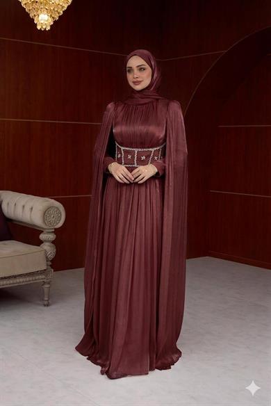 Sardunya Bel İşleme Detaylı Abiye - Kahverengi