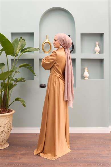 Sare Waist Stone Detailed Evening Dress - Gold