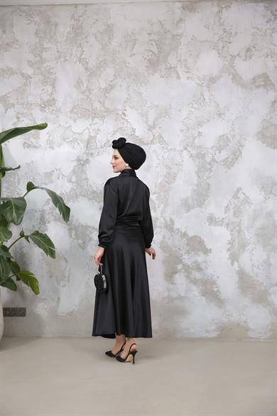 Saten Etekli Takım - Siyah