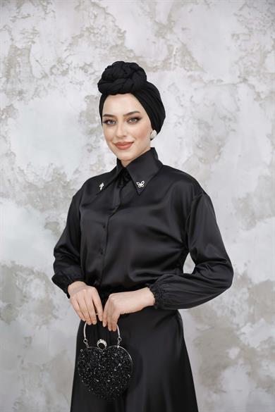 Saten Etekli Takım - Siyah