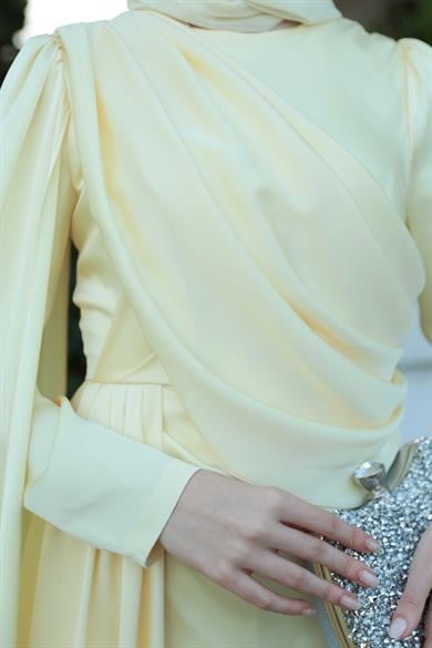 Saten Pelerin Abiye - Sarı