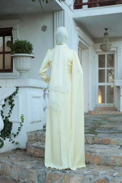 Saten Pelerin Abiye - Sarı