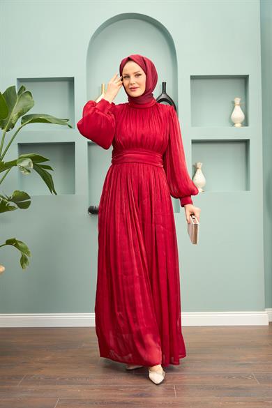 Saye Belted Evening Dress - Red