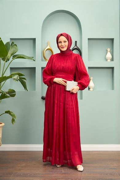 Saye Belted Evening Dress - Red