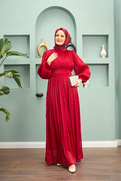 Saye Belted Evening Dress - Red