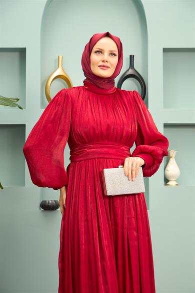 Saye Belted Evening Dress - Red