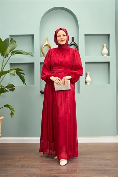 Saye Belted Evening Dress - Red