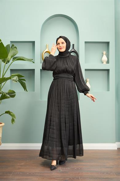 Saye Belden Bağlamalı Abiye - Siyah