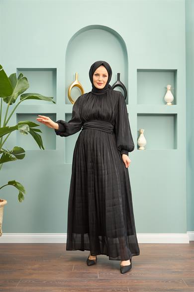 Saye Belden Bağlamalı Abiye - Siyah