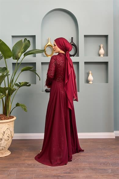 Senanur Evening Dress - Claret Red