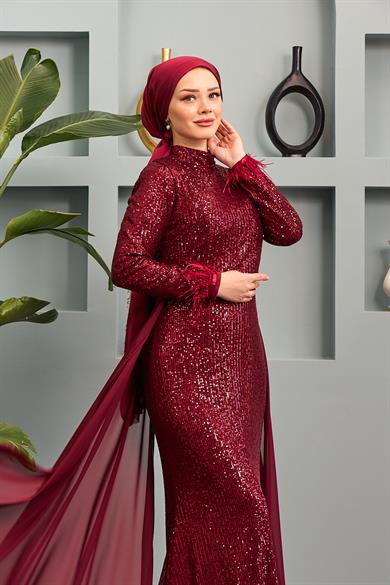 Senanur Evening Dress - Claret Red