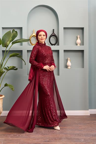 Senanur Evening Dress - Claret Red