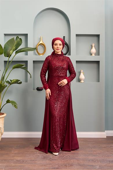 Senanur Evening Dress - Claret Red