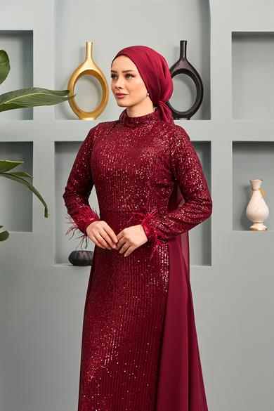 Senanur Evening Dress - Claret Red