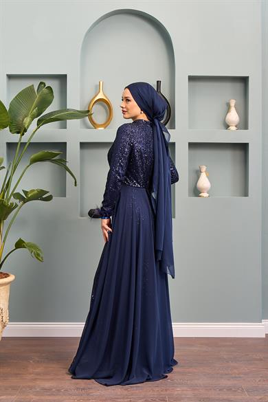 Senanur Evening Dress - Navy Blue