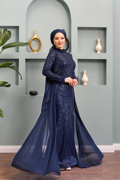 Senanur Evening Dress - Navy Blue
