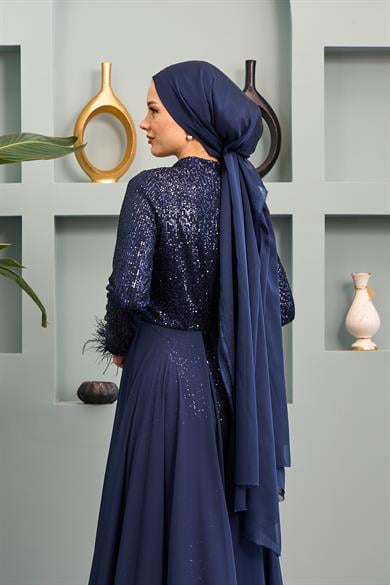Senanur Evening Dress - Navy Blue
