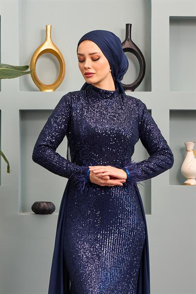 Senanur Evening Dress - Navy Blue
