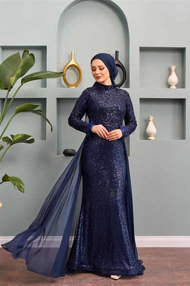 Senanur Evening Dress - Navy Blue