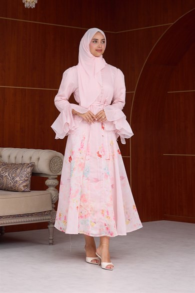 Sevda Çiçek Detay Tasarım Elbise - Pembe