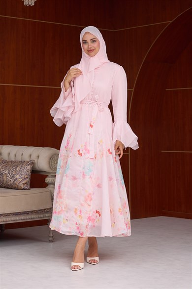 Sevda Çiçek Detay Tasarım Elbise - Pembe