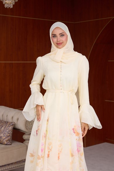 Sevda Çiçek Detay Tasarım Elbise - Sarı