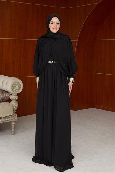 Şifon Kemer Detay Tulum - Siyah