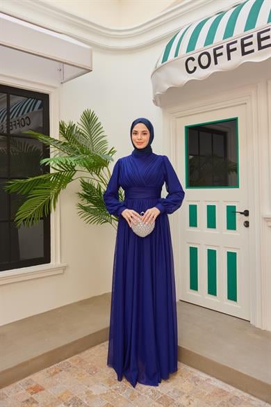 Sinem Pilise Detay Abiye - Saks Mavi