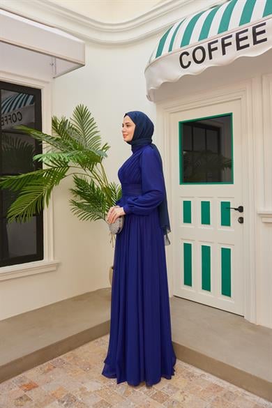 Sinem Pilise Detay Abiye - Saks Mavi