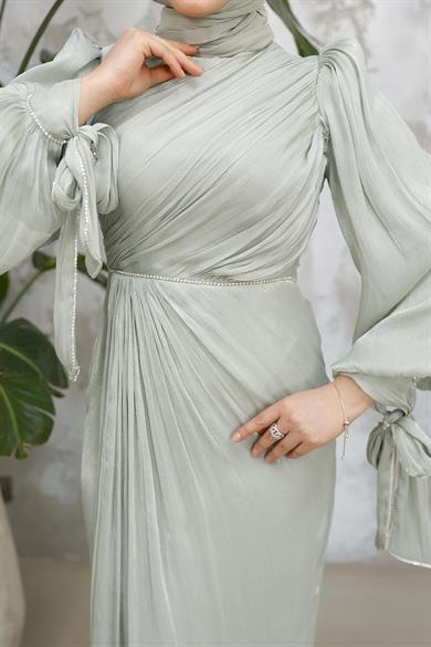 Sinem Taş Detay Abiye - Mint Yeşil