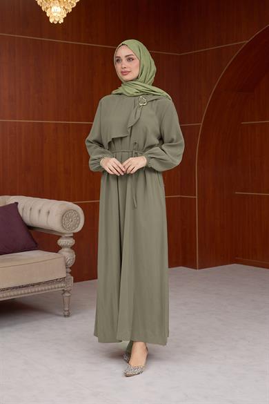 Şirin Toka Detaylı Elbise - Haki