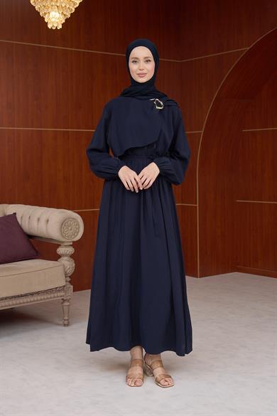 Şirin Toka Detaylı Elbise - Lacivert