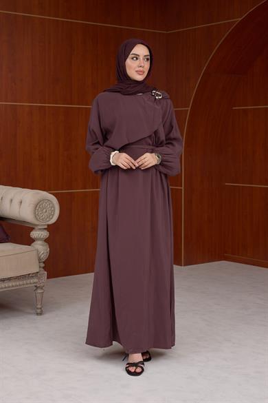 Şirin Toka Detaylı Elbise - Mürdüm