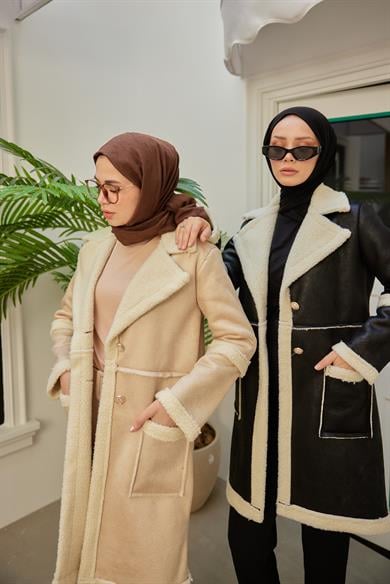 Suede Fabric Coat - Beige