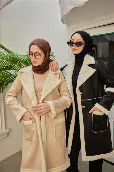 Suede Fabric Coat - Beige