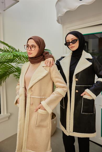 Suede Fabric Coat - Beige