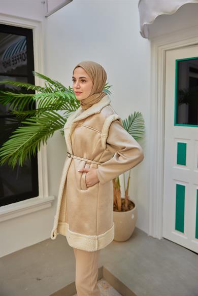 Suede Fabric Vest - Beige