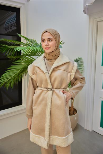 Suede Fabric Vest - Beige