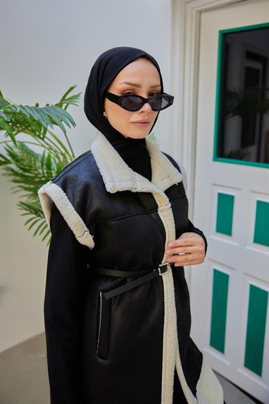 Suede Fabric Vest - Black