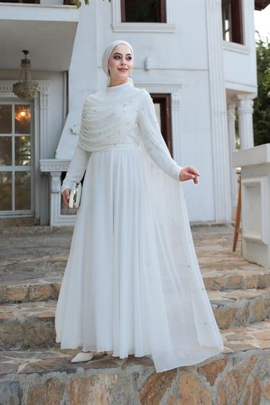 Sümbül Taş İşleme Abiye - Ekru