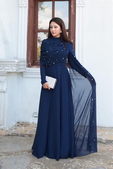 Sümbül Taş İşleme Abiye - Lacivert