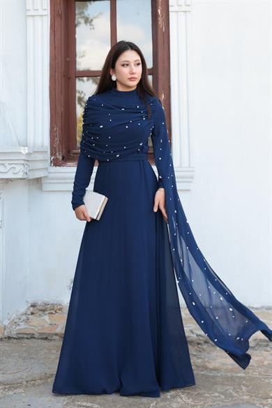 Sümbül Taş İşleme Abiye - Lacivert