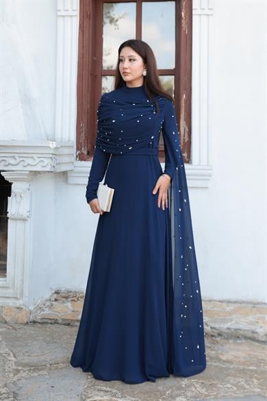 Sümbül Taş İşleme Abiye - Lacivert