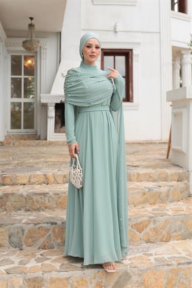 Sümbül Taş İşleme Abiye - Mint Yeşil