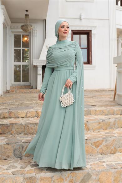 Sümbül Taş İşleme Abiye - Mint Yeşil